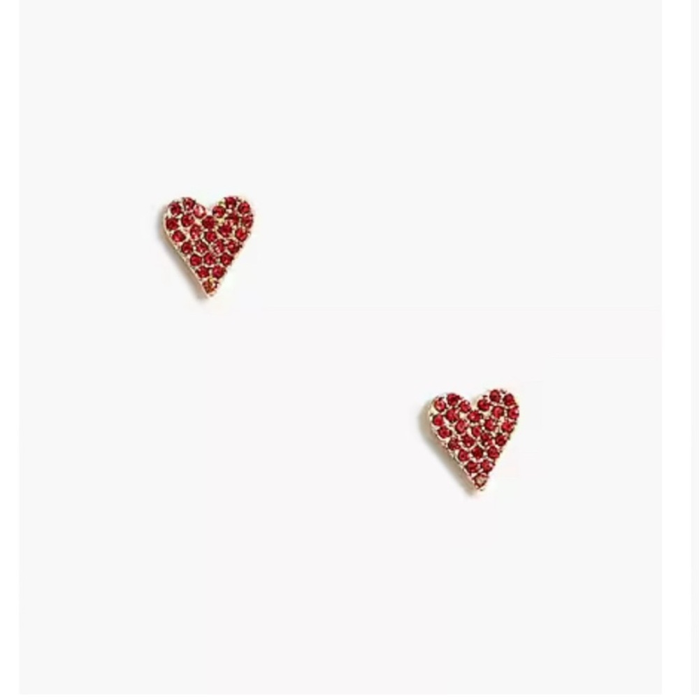 J. Crew Pavé Crystal Heart Stud Earrings in Red